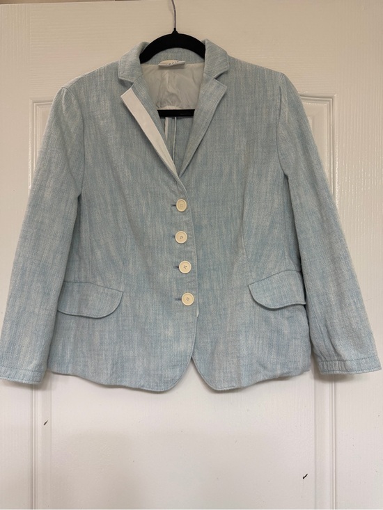 Akris Punto Jackets & Blazers - Akris Punto Blue Linen Blend Tailored Blazer Jacket Cream Buttons Designer 14
